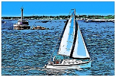 Sailing Past Deer Island Light in Massachusetts -Digital Paintin
